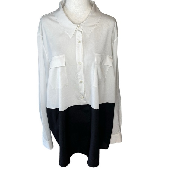 Calvin Klein black-and-white button-down women collard lightweight top 2X - Picture 1 of 15